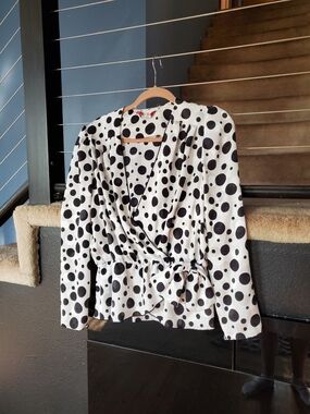 Women's Polka Dot Wrap Blouse in Black & White